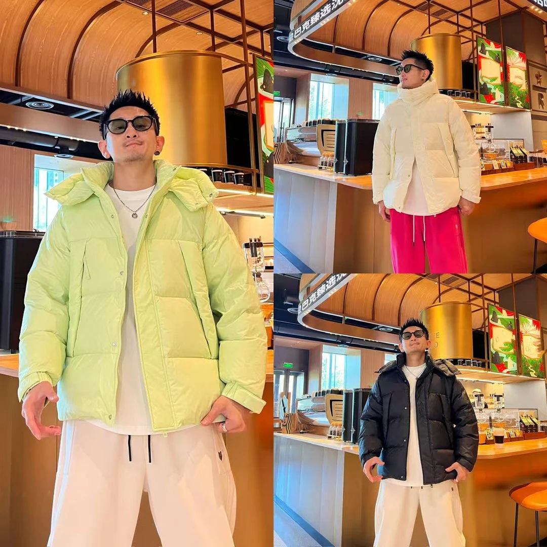 冬季个性高级百搭休闲时尚潮流纯色宽松可拆卸帽子男款羽绒服外套