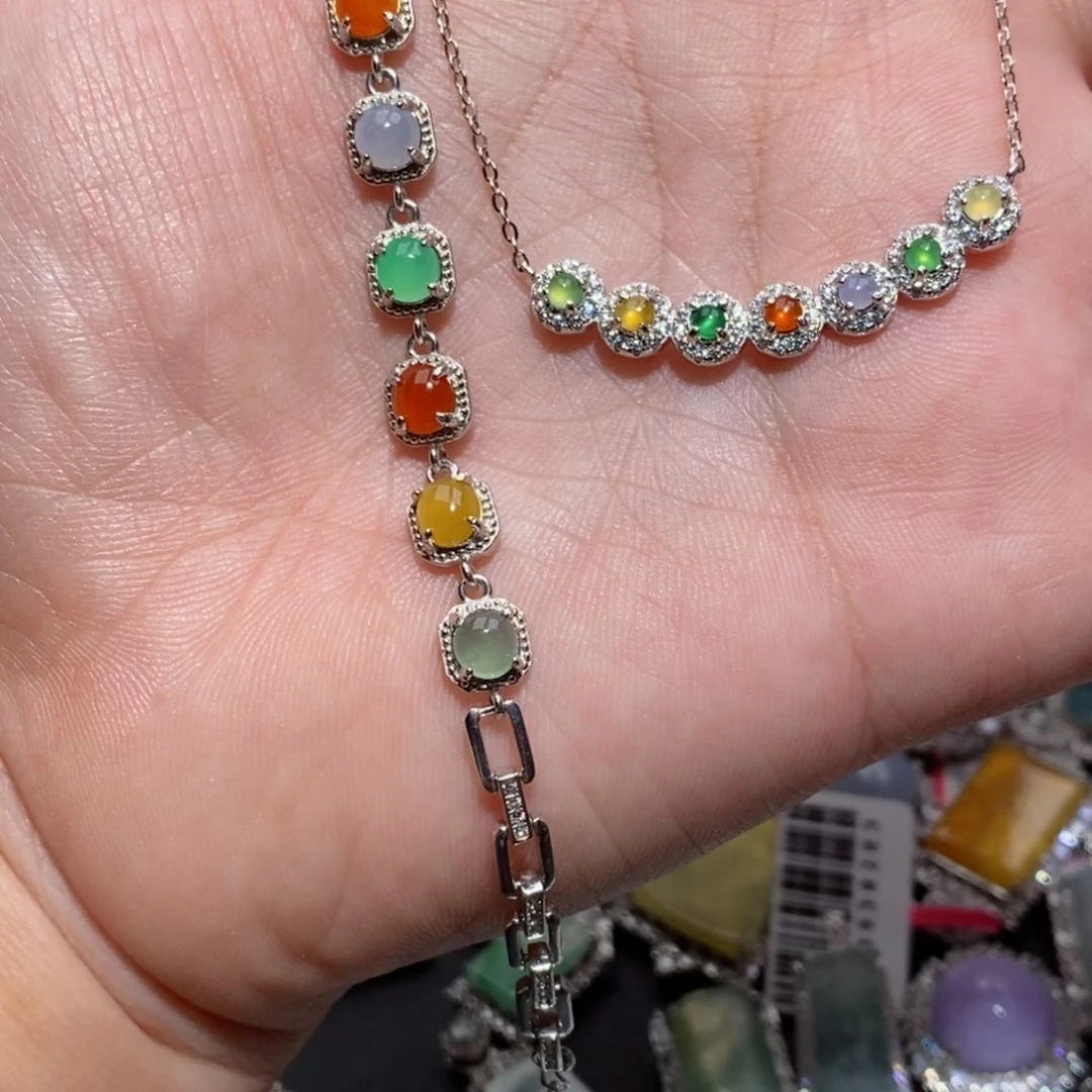 翡翠手链银S925镶嵌无****啦300+150