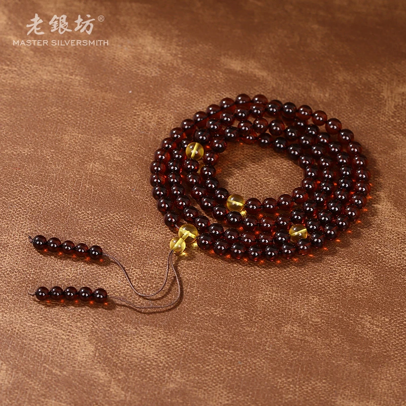 【老银坊】血珀108佛珠手串 00351471