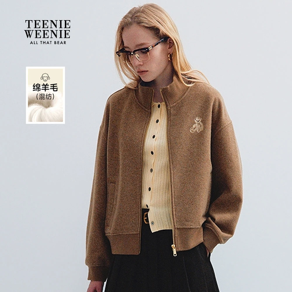 TeenieWeenie小熊女装卫衣25冬新款刺绣立领保暖开衫TTMZ254VW4B