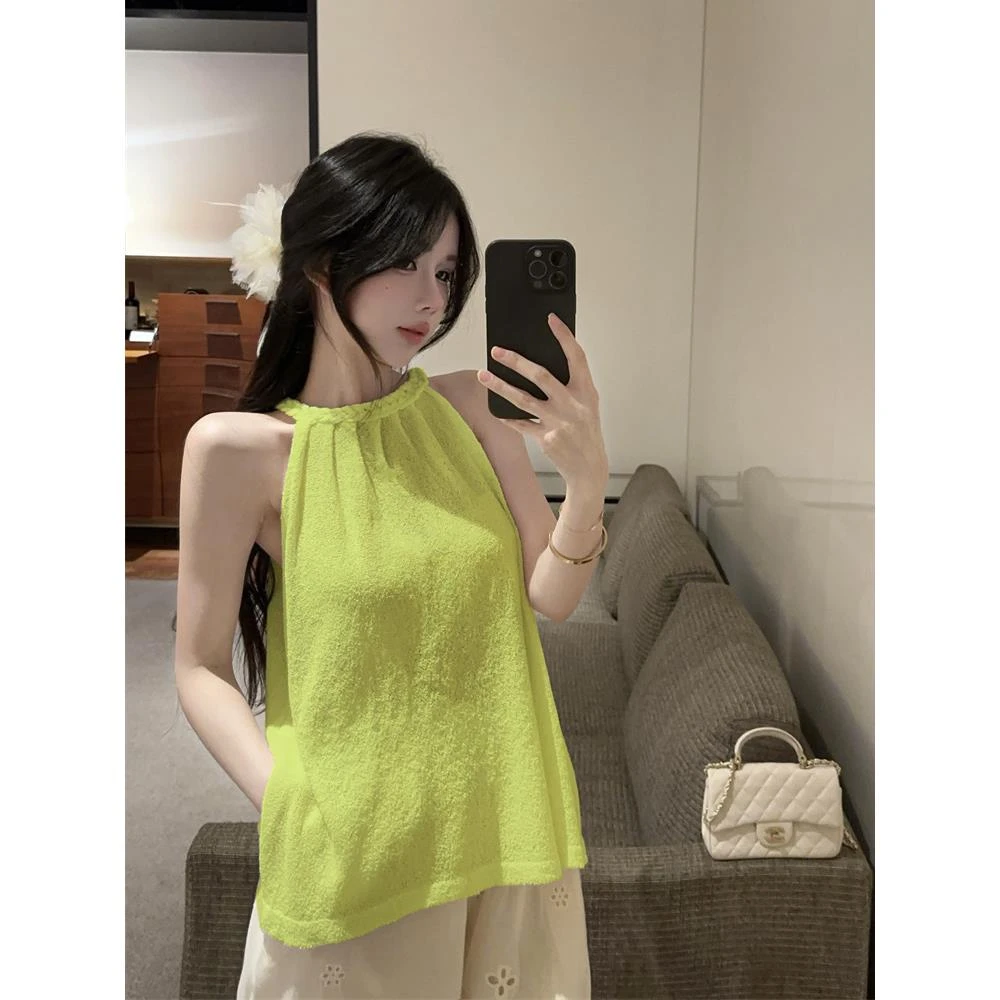 编织针织挂脖吊带背心女外穿早夏泰式辣妹无袖抹胸小上衣独特绝美