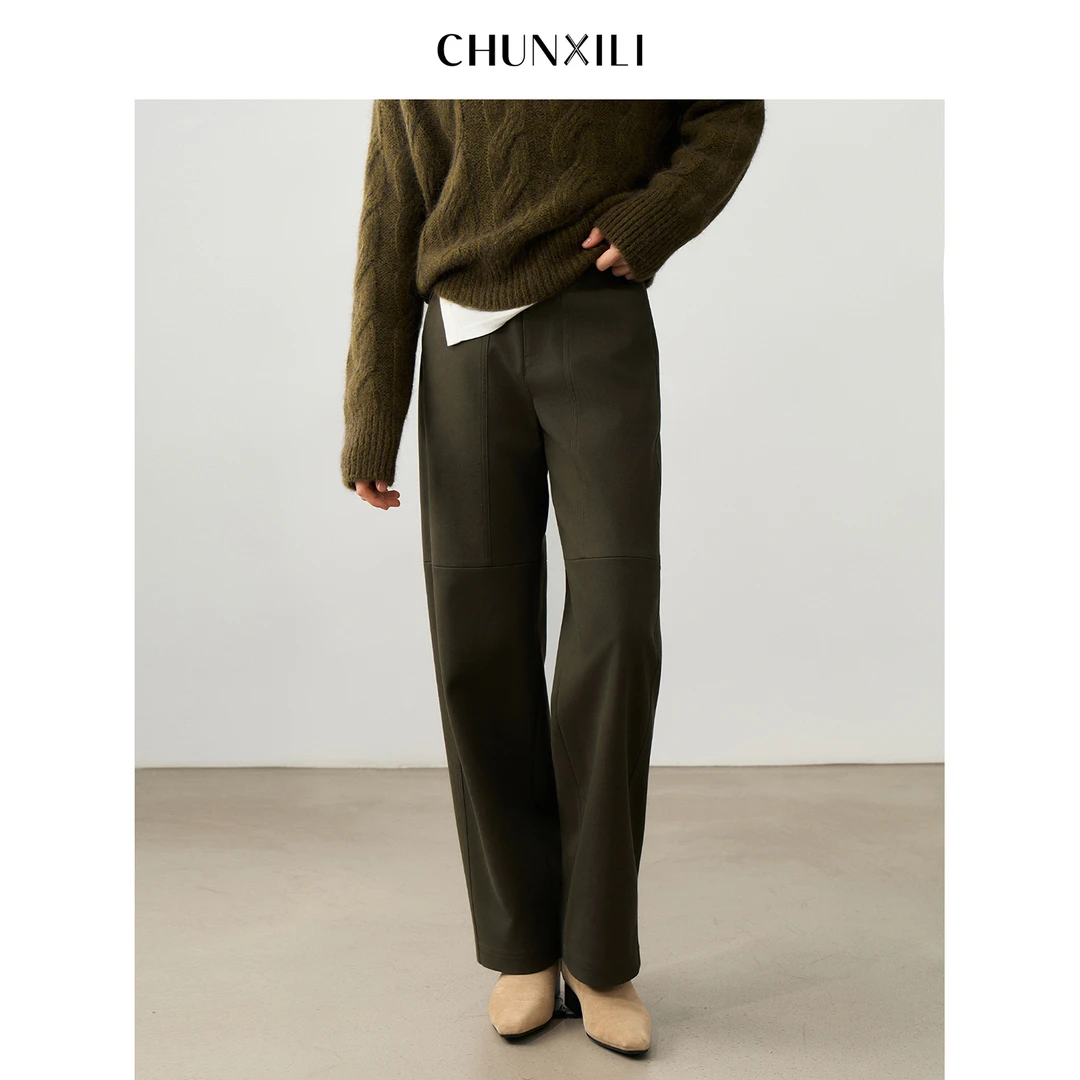 【绒感皮裤】CHUNXILI/春熙里 小众设计直筒裤时尚休闲裤D04K53061