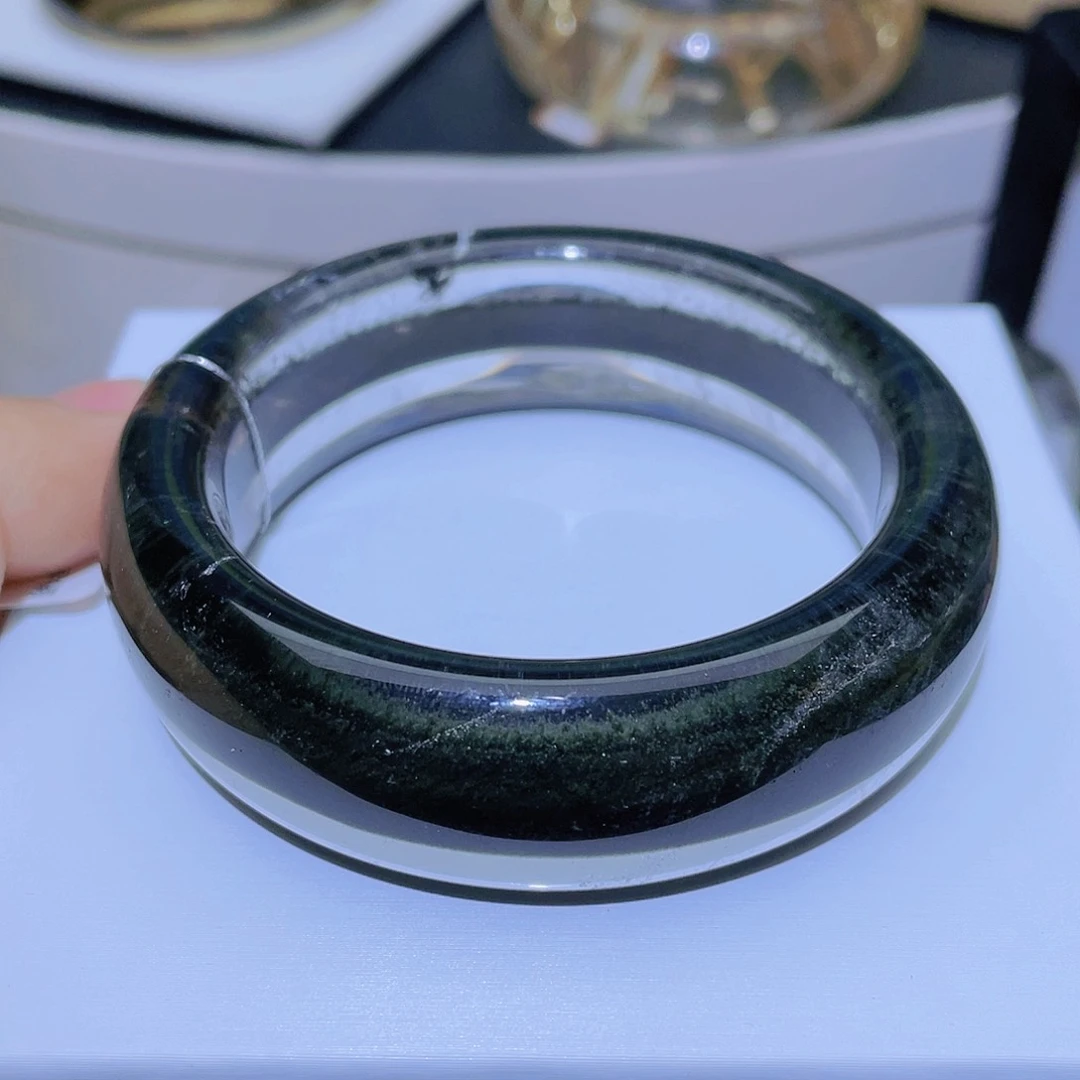 水晶手镯未镶嵌天然聚宝盆绿幽灵手镯55