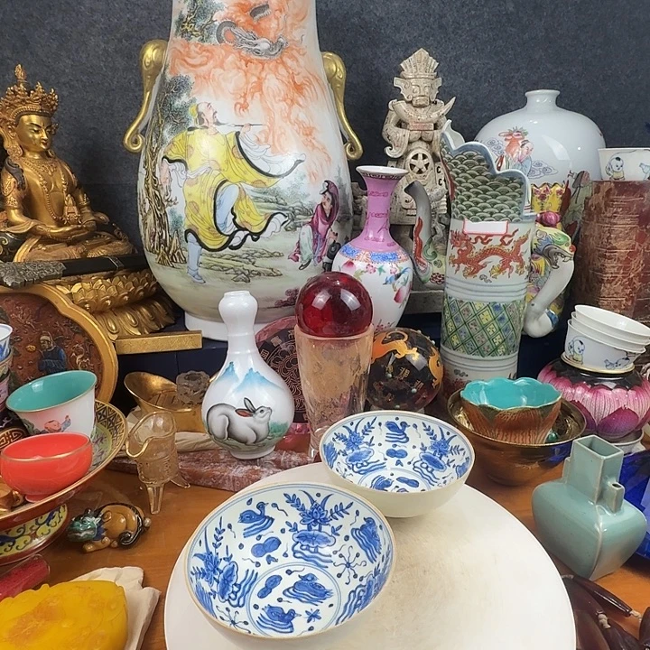 摆件陶精品青花瓷器小碗一对