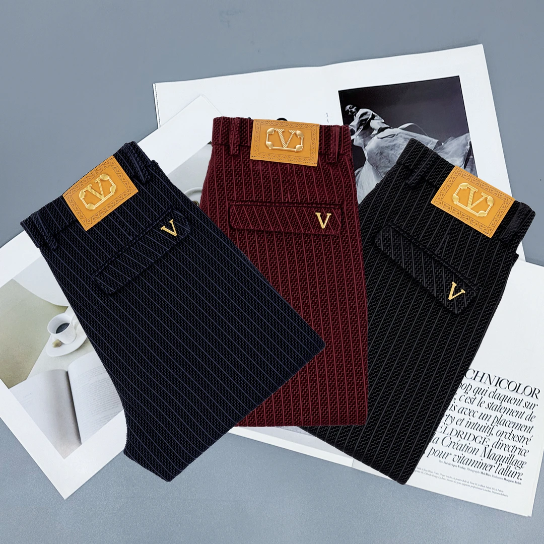 5D植绒 华伦vale总裁条纹加厚高弹抗皱修身直筒百搭商务休闲男裤