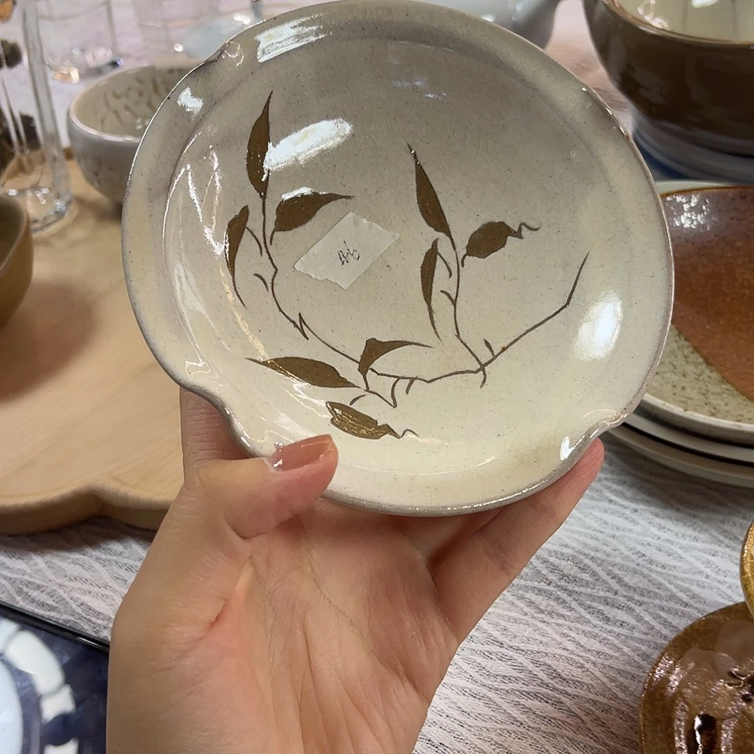 粉引四瓣粗陶小盘12