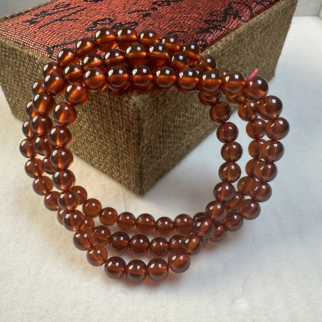 天然9A级酒红石榴石老矿多圈手串女生款通透红润