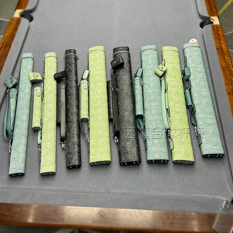 手工制作台球杆桶两孔四孔九球杆筒大头杆桶盒子包雕花高颜值皮面