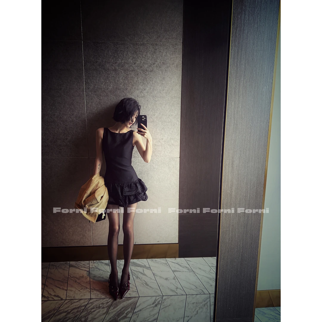 FORNI 晚宴公主 甜系少女感拼接背心花苞连衣裙