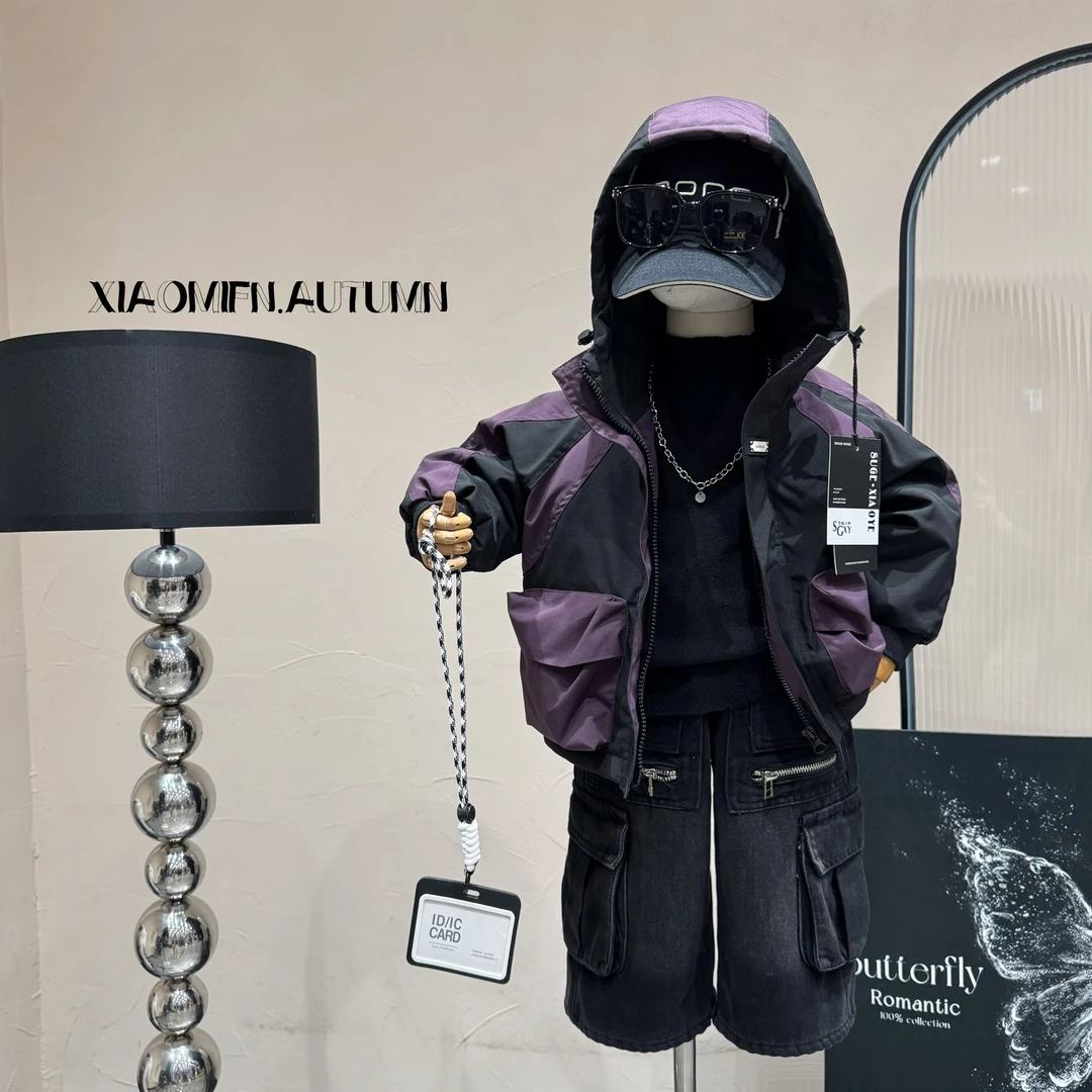 【现货】2025冲锋衣夹棉外套秋冬款韩版男童痞帅童装宝宝D6607