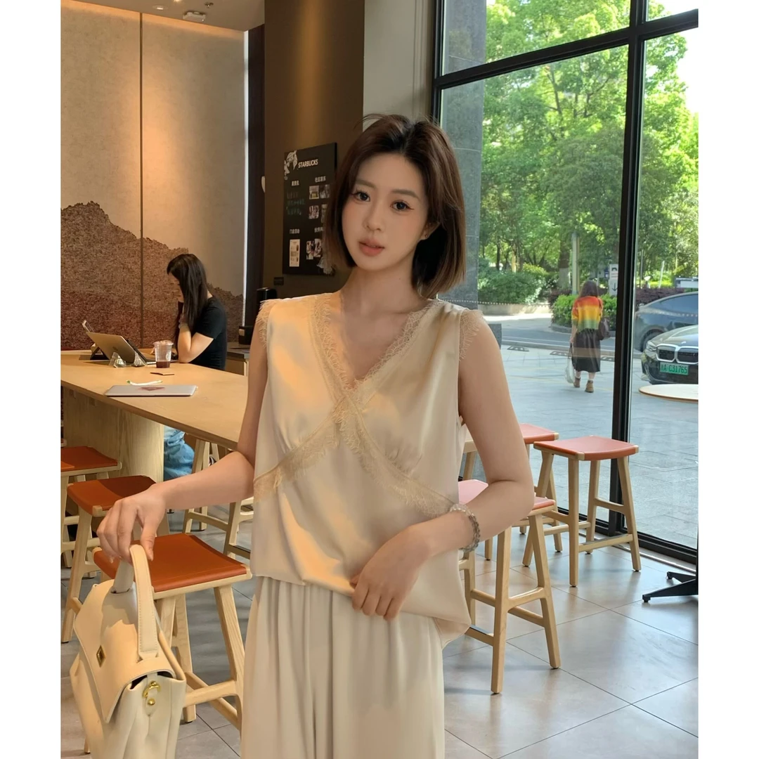 夏季必备 丝滑双面缎蕾丝花边遮肉显瘦可外穿吊带背心BX31/1