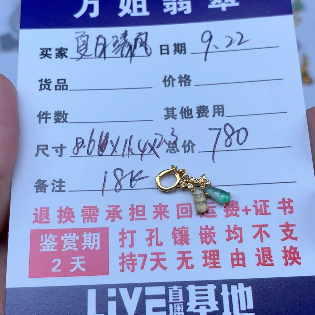 夏***风颈饰18K金镶嵌翡翠豆子