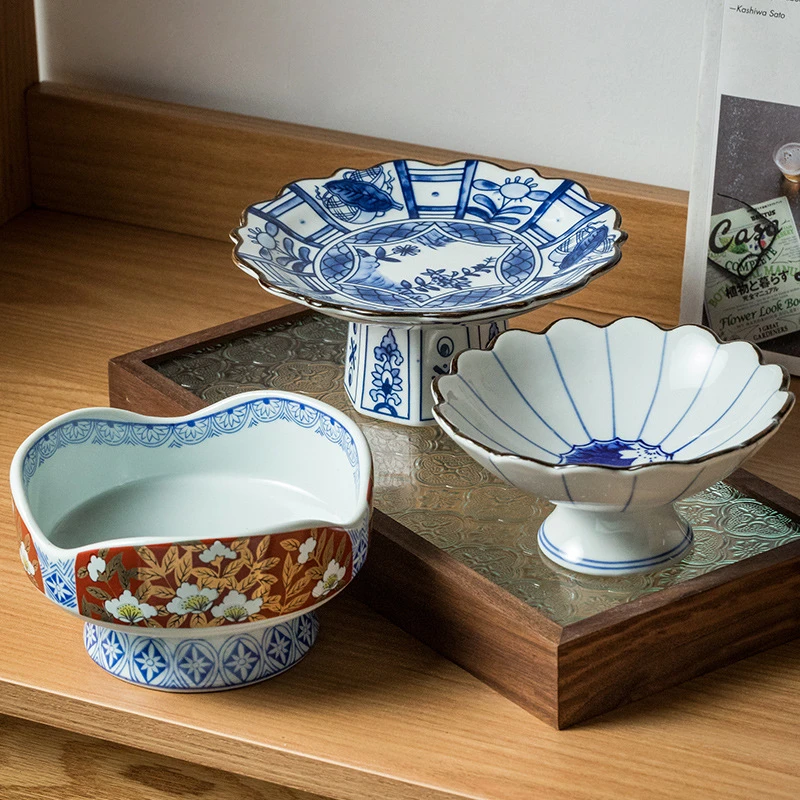 高脚碗日式复古陶瓷碗料理店餐厅酒店糕点金叶高脚碗