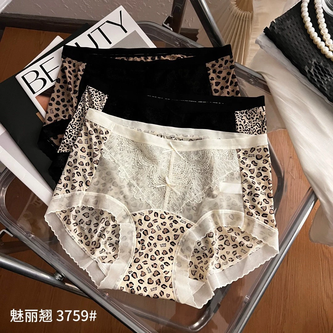 饭饭家 豹纹蕾丝网纱打底裤