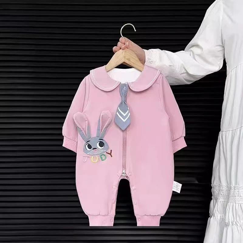 婴儿连体衣春季外套装女宝宝可爱超萌哈衣外出连帽爬服秋