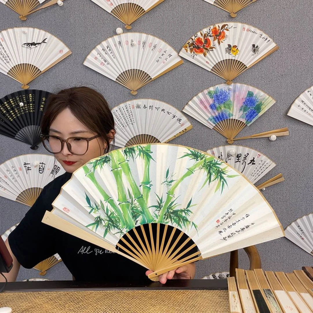 书法10寸玉竹-纯手绘-文玩扇骨（默认粘好）