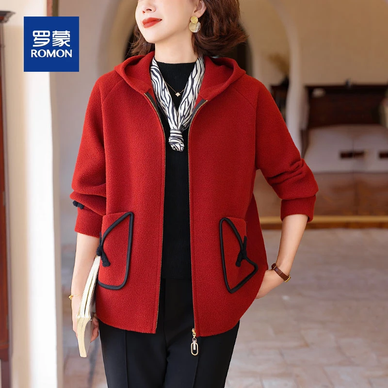 罗蒙时尚中年妈妈秋装双面呢开衫卫衣外套新款中老年女士春秋上衣