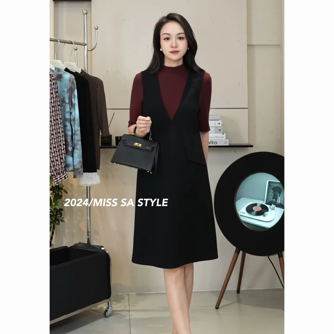 【MISS SA定制】早秋半高领百搭时尚简约休闲纯色短袖上衣24089253