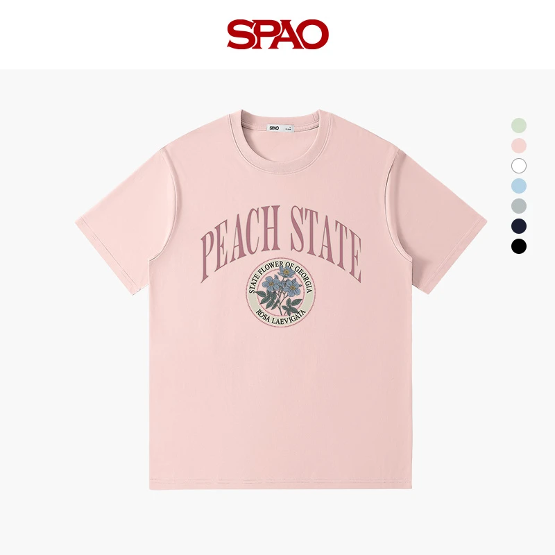 SPAO韩国同款男女夏季宽松美式T恤潮流速干时尚印花情侣款短袖DZ