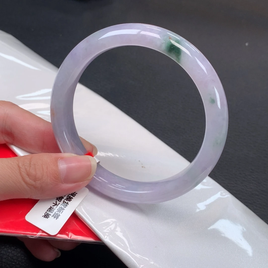 翡翠未镶嵌手镯58圈口冰紫罗兰飘花