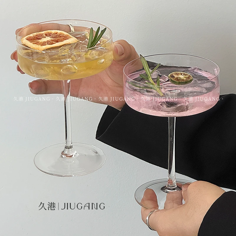 氛围感水晶横切马天尼高脚杯ins玻璃酒杯微醺特调杯鸡尾酒甜品杯