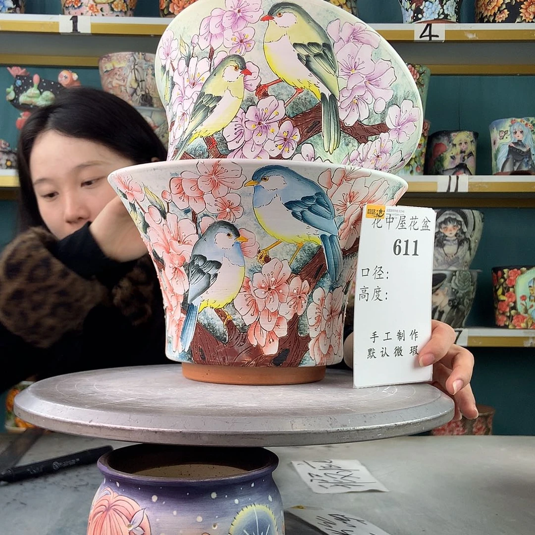 艾***子陶景德镇手工花盆611