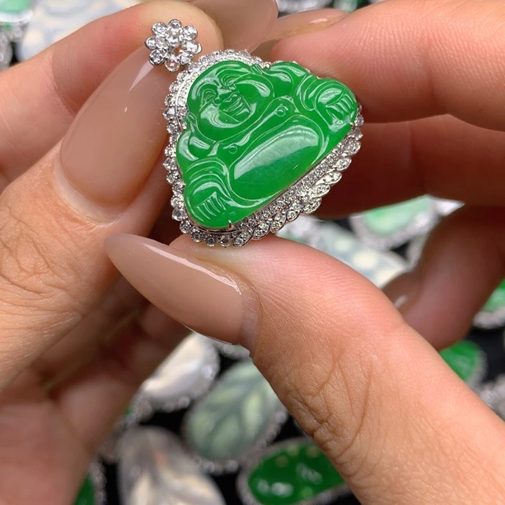 翡翠18K金镶嵌吊坠(不含链)