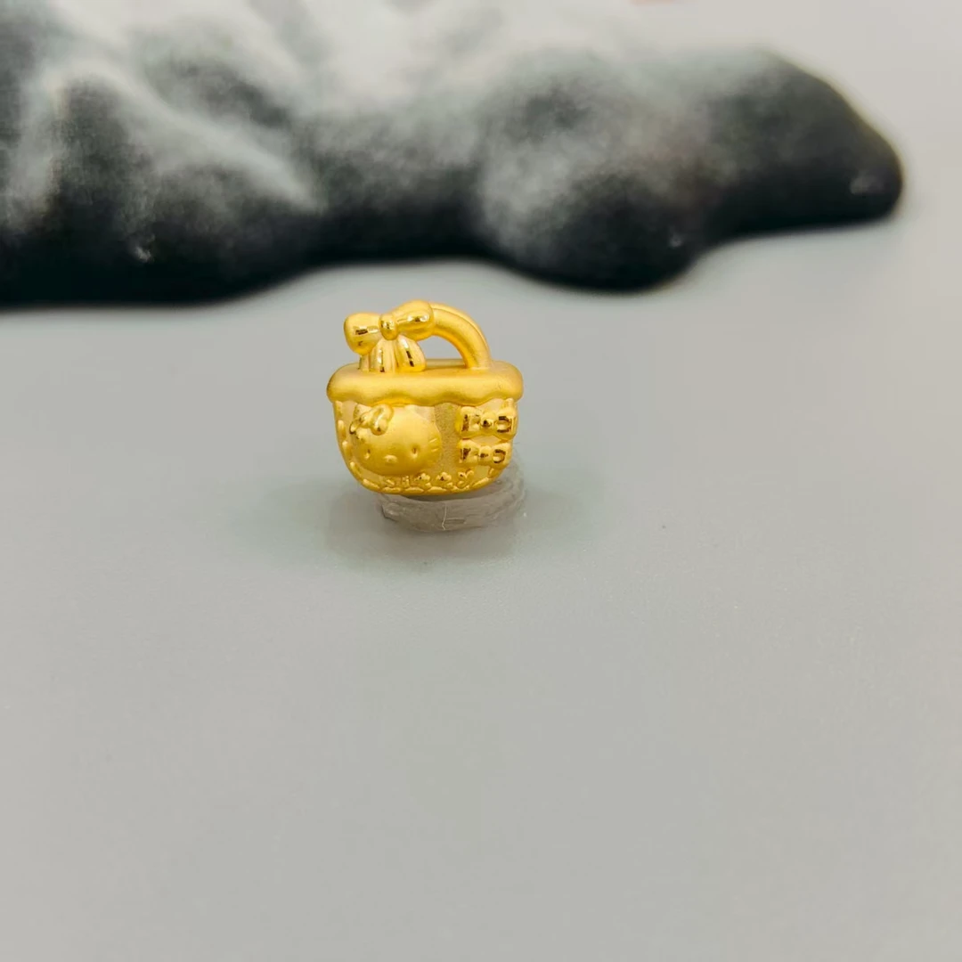 【珺铺黄金】足金999Kitty野餐篮素金3D硬金转运珠饰品
