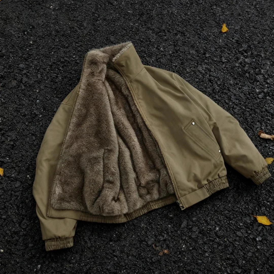 cleanfit美式立领短款夹克棉衣秋冬新款棉服帆布银蓝狐座山雕外套