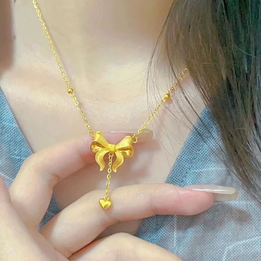 铜合金项链铜合金项链蝴蝶结套链流苏女生时尚锁骨链仿真颈链
