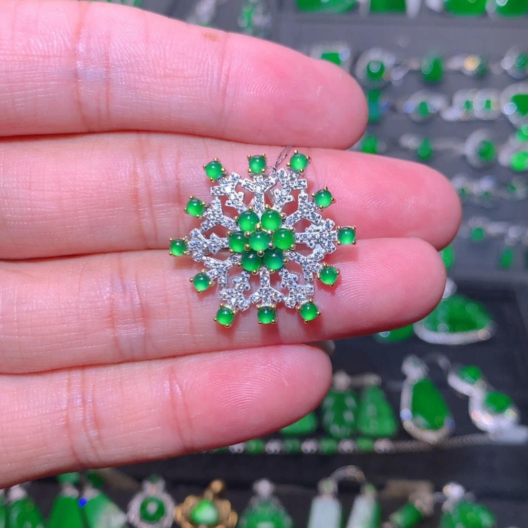 翡翠银S925镶嵌吊坠(不含链)天然翡翠