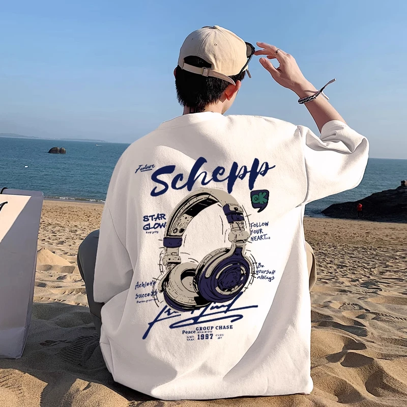 夏季短袖t恤男士美式复古潮牌纯棉休闲半袖圆领宽松高级感男装ins