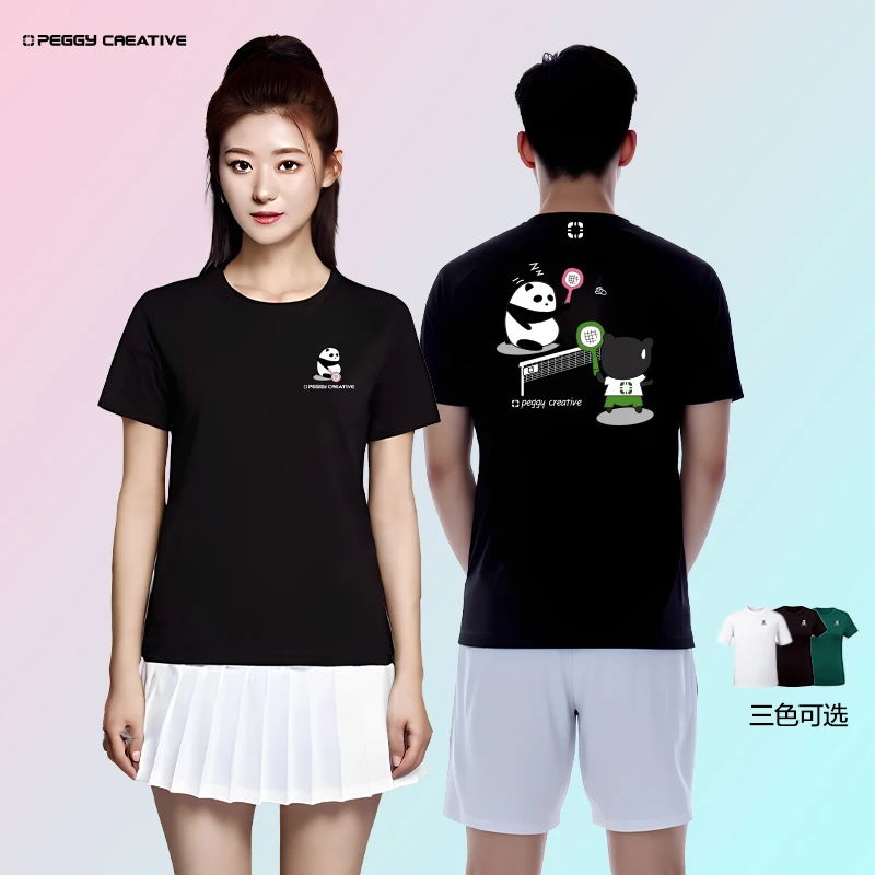 佩极新款羽毛球服比赛训练服透气休闲运动服圆领男女短袖卡通T恤