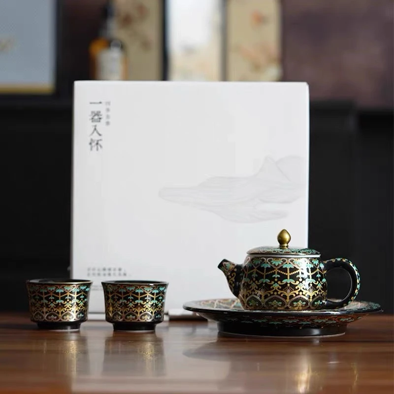黑色金缕翠影德钟壶（带壶承）+两杯 6375-0001