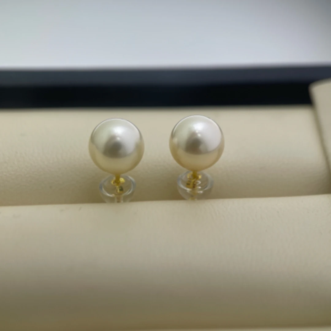 天然海水珍珠8mm玫瑰金时尚银耳钉