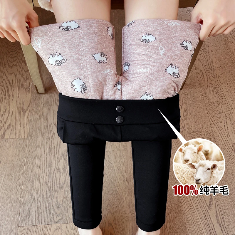 羊毛棉裤女冬季加绒加厚打底裤外穿高腰显瘦东北特厚小脚保暖裤子