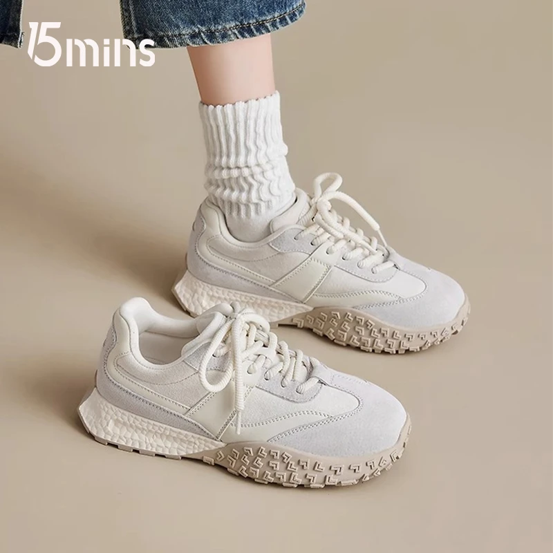 15MINS芭蕾德训鞋2025春秋新款厚底不累脚休闲百搭运动阿甘鞋女鞋
