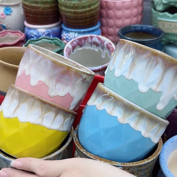 多肉绿植陶瓷花盆9.9包邮，有孔