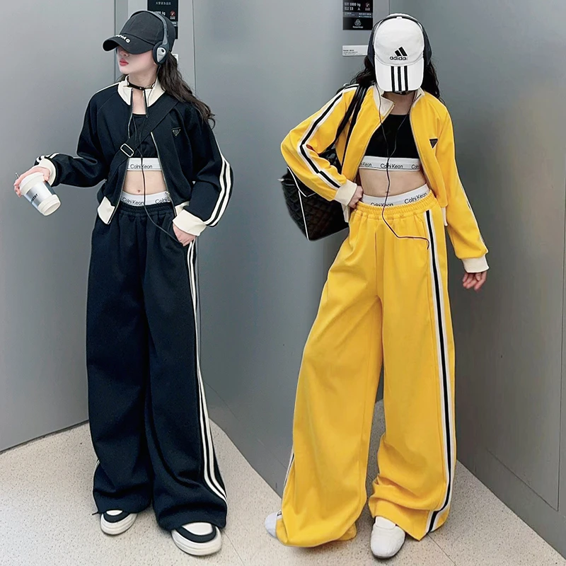 女童春秋款洋气套装2025新款中大童春装韩版立领外套休闲裤两件套