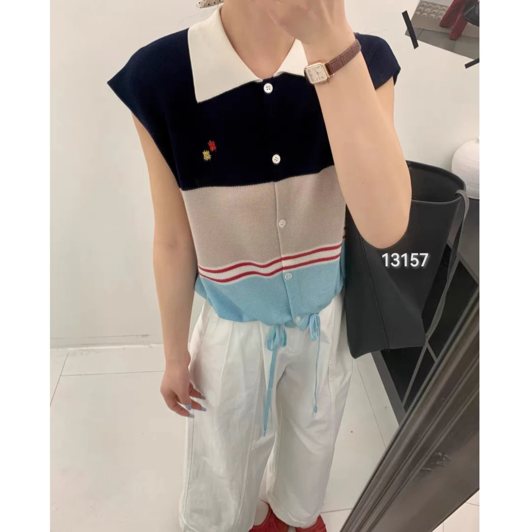 13157（部分无水洗唛，介意慎拍）WANGDAN翻领撞色拼接抽绳小飞袖