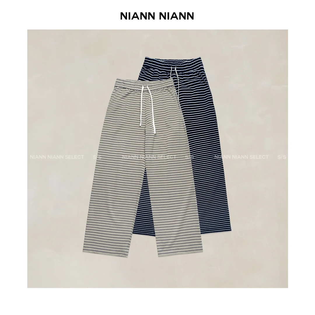 NiannNiann 新款高级感女装松弛极简通勤条纹休闲运动裤15469