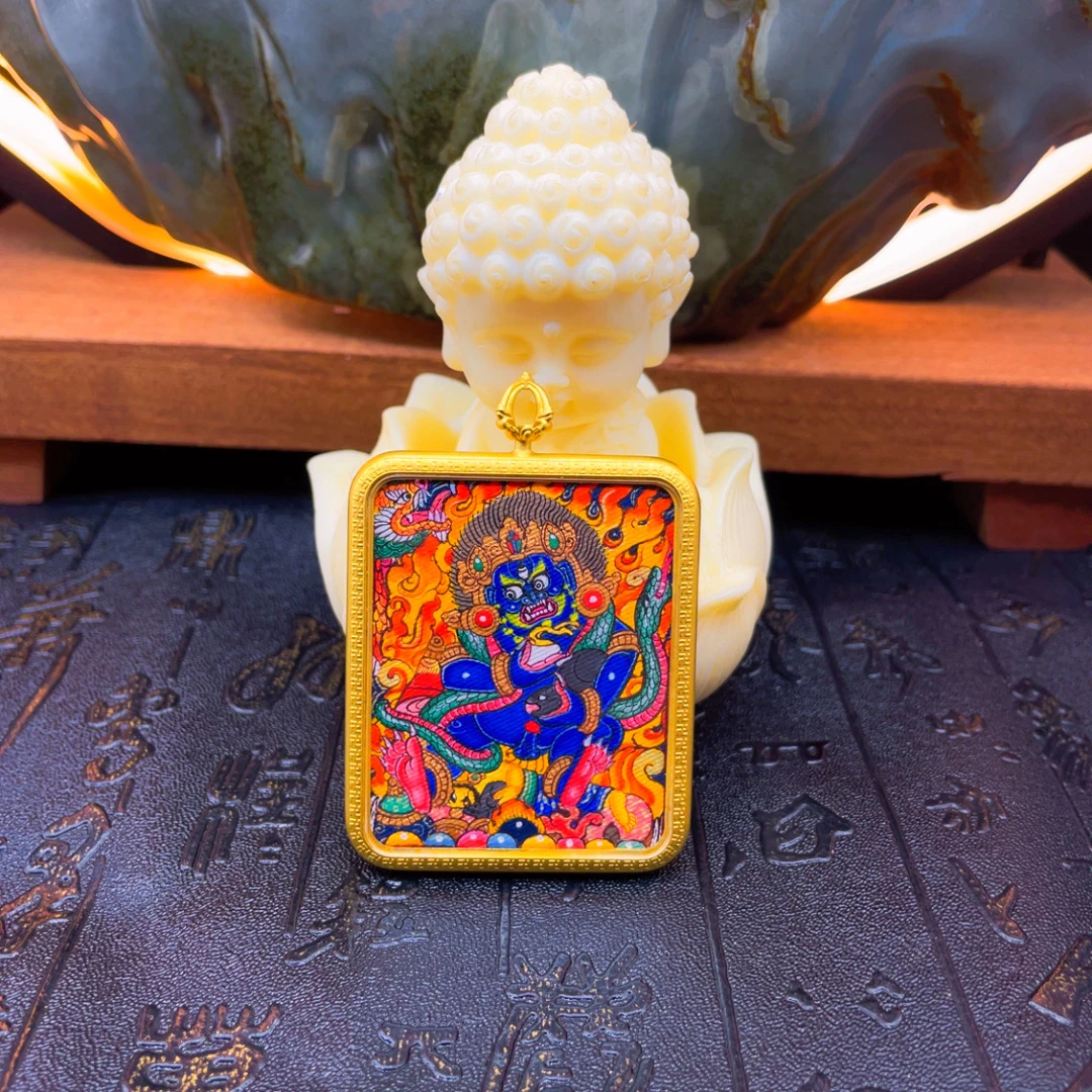 热贡纯手绘4.5尺寸黑财神唐卡吊坠