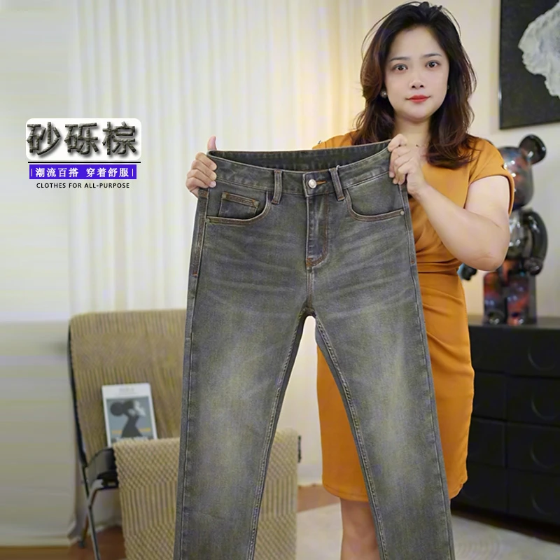 2025冬季新款砂砾棕莱赛尔面料男士水洗中腰弹力牛仔裤轻奢高品质