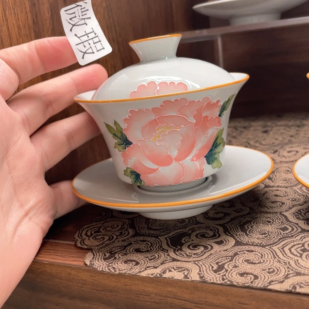 釉下手绘茶具微瑕