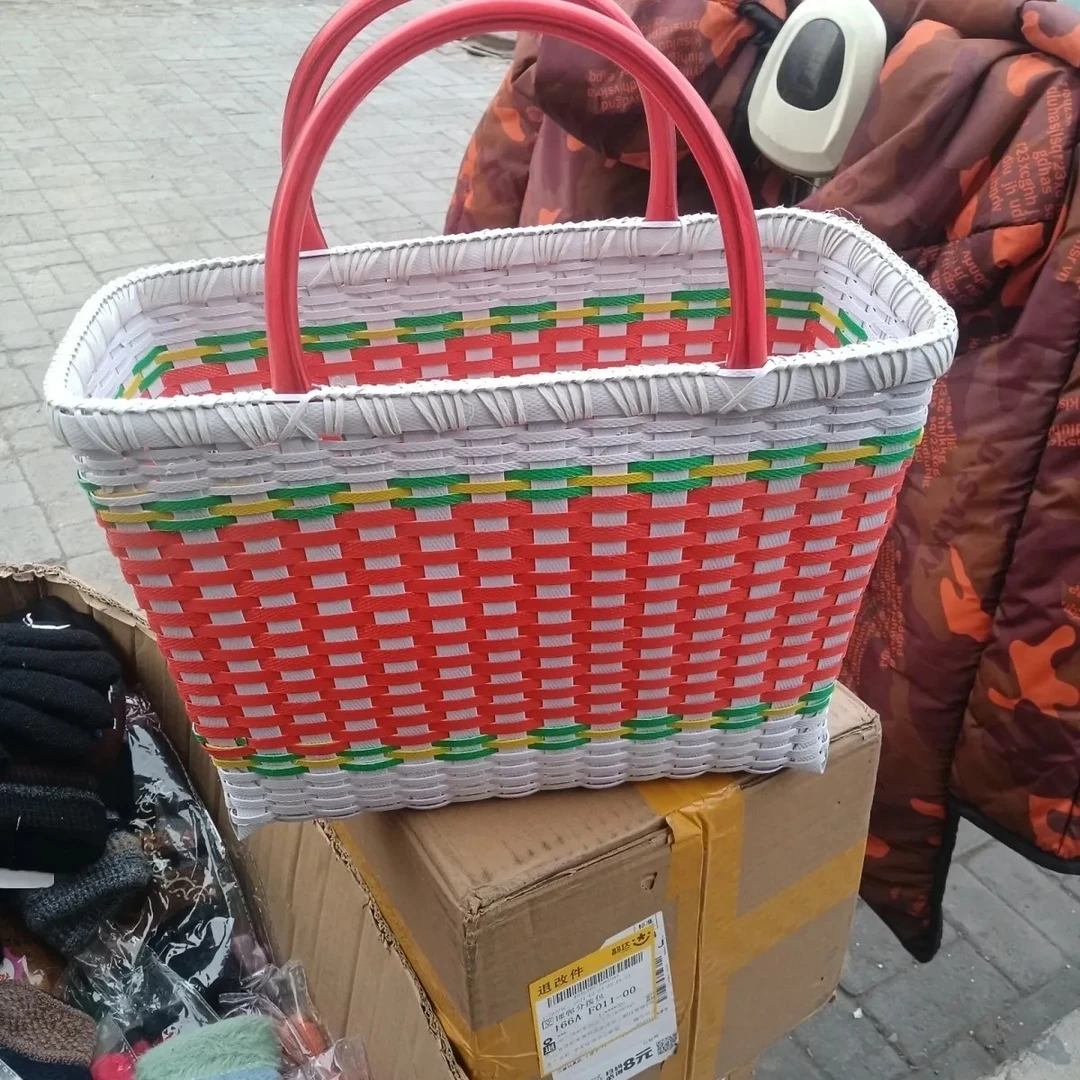 家用塑料手提菜篮子手工编织结实农村提篮买菜耐用收纳购物篮