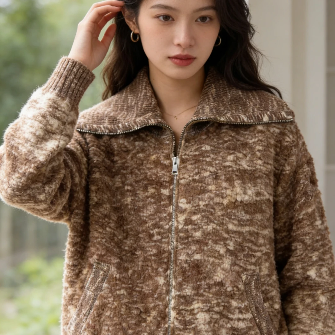 花纱软糯高级老钱风秋冬舒适百搭毛衣外套7230