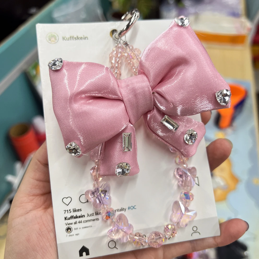 韩系风手机链 蝴蝶结手机链条短款女款防丢手机链