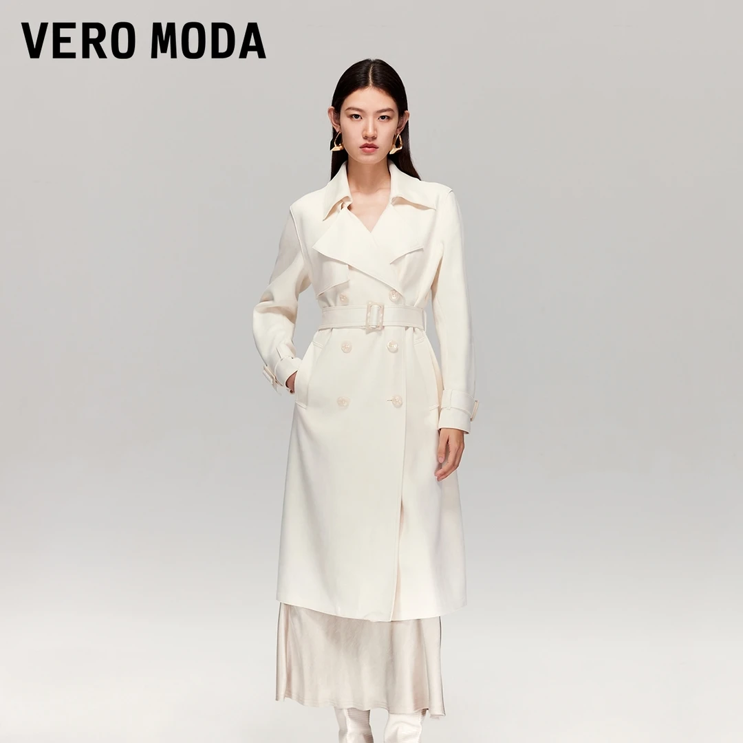 Vero Moda风衣2025秋季新款翻领腰带双排扣中长款外套洋气高级感