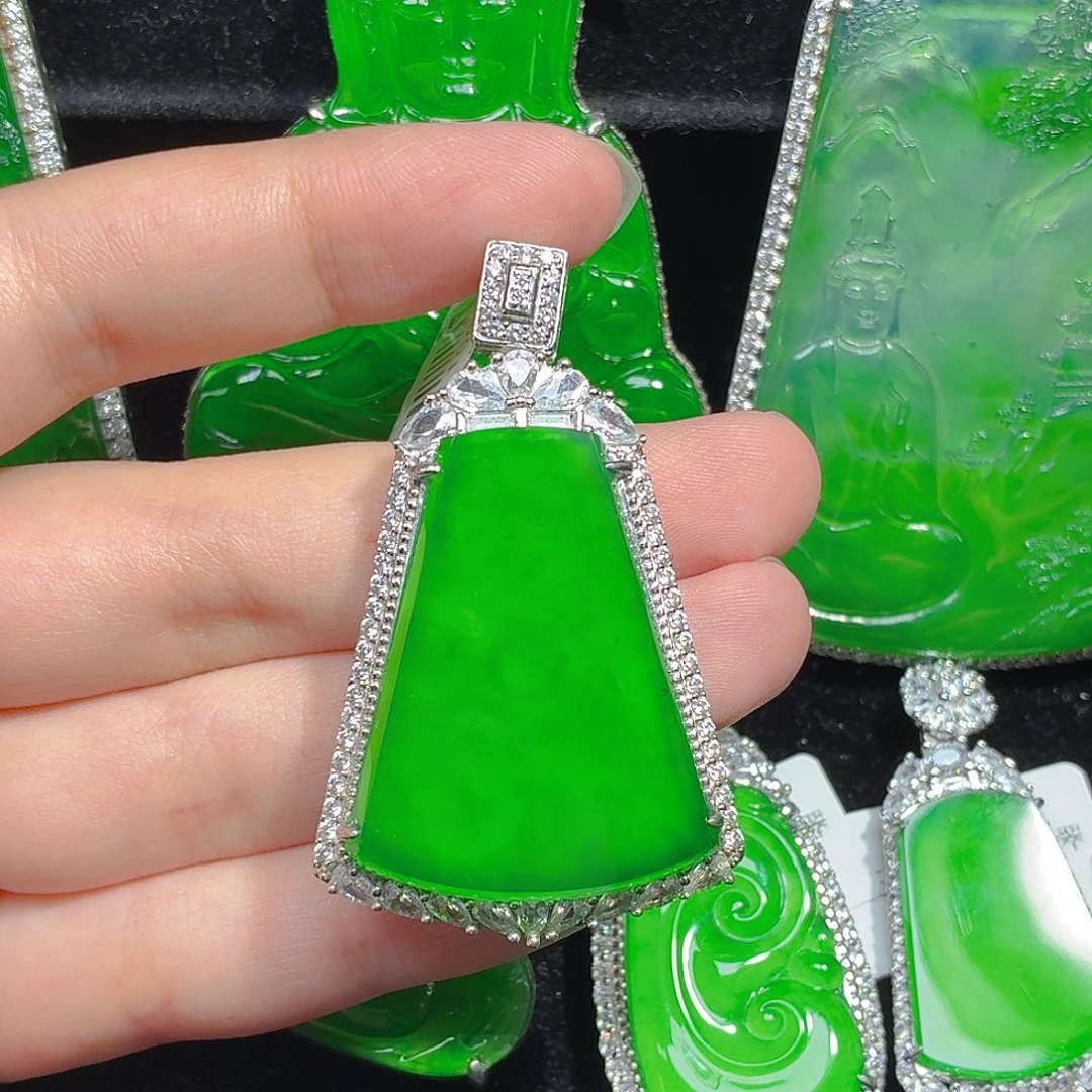 翡翠银S925镶嵌颈饰天然A货翡翠