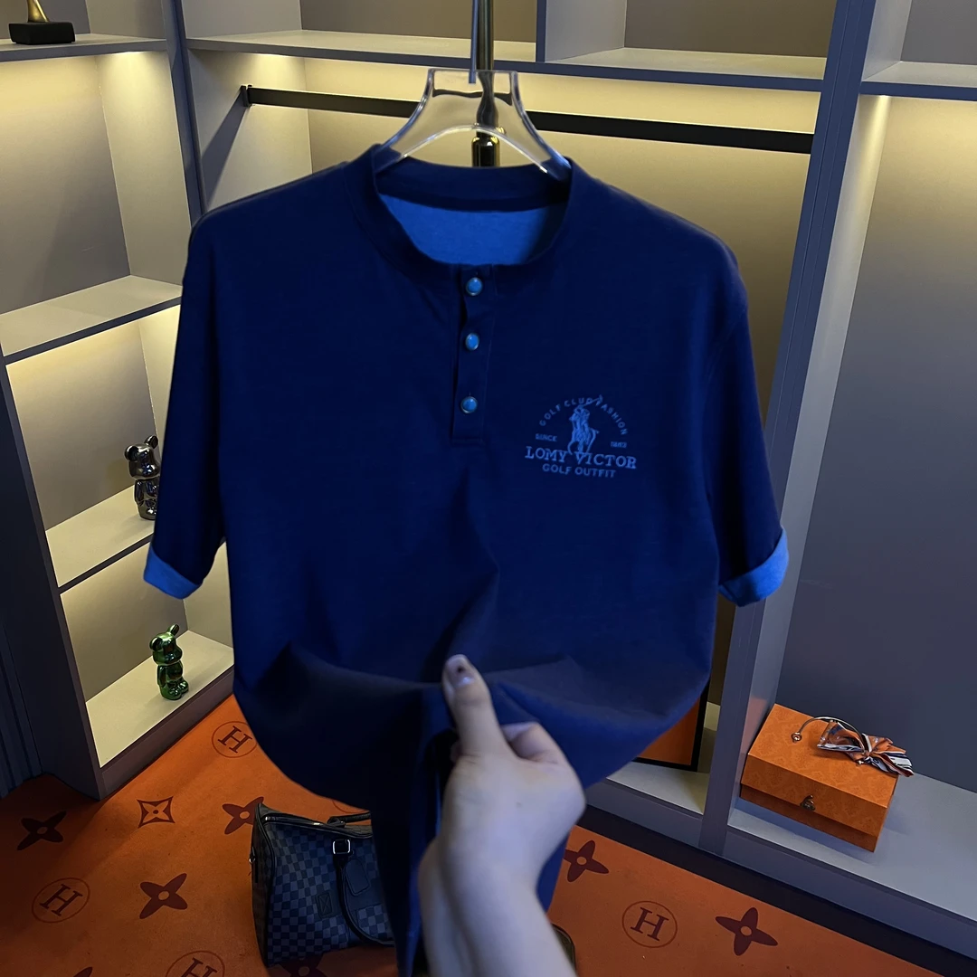 2025春季新款男士男款休閑黑色半袖修身刺绣圓領設計師9235款-77